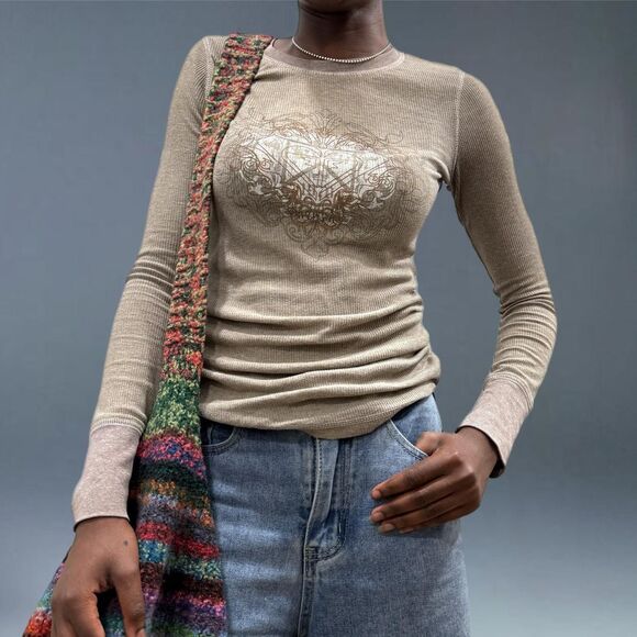 Roxy Y2K Thermal Long Sleeve Top S Surf Skate Grunge - Picture 3 of 8